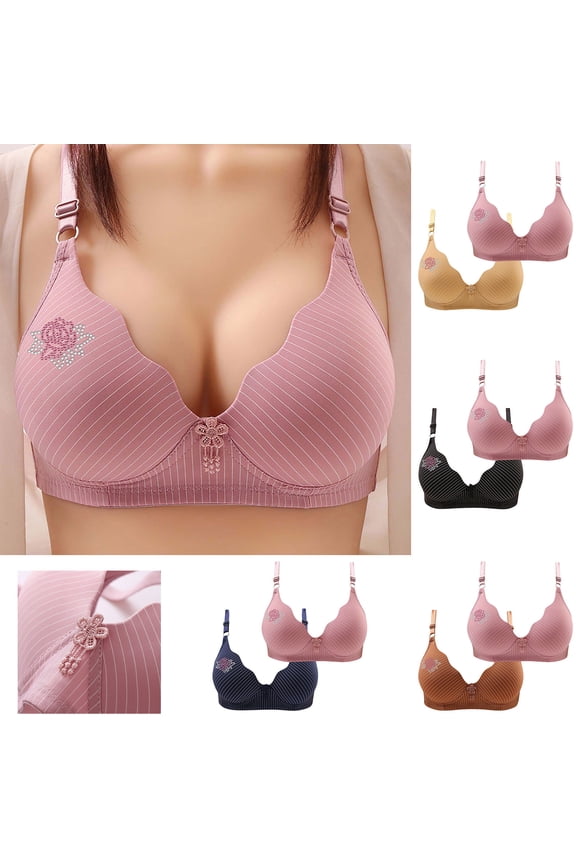 2 Pack Wireless Bras for Women Petal Wave V-Neck Push Up Bra Breathable Comfort Everyday Bras with Rhinestone Deco and Adjustable Straps Beige XL