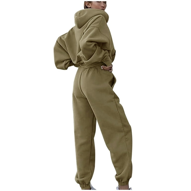 DDAPJ pyju 2 Piece Outfit for Women 2023 Fall,Oversized Long Sleeve  Drawstring Cropped Hoodie and Elastic Waist Pants Matching Set Solid Color  Sports Style Lounge Sets Fashion Streetwear - Walmart.com