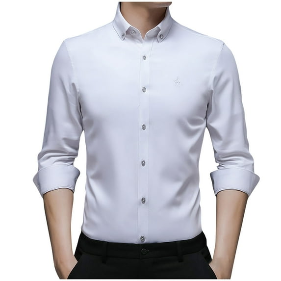 DDAPJ pyju 2023 Clearance Men's Big and Tall Dress Shirts,Slim Fit Button Down Shirts Long Sleeve Formal Suit Shirt Solid Lightweight Cooling Wrinkle Free Business Shirt M - 5XL