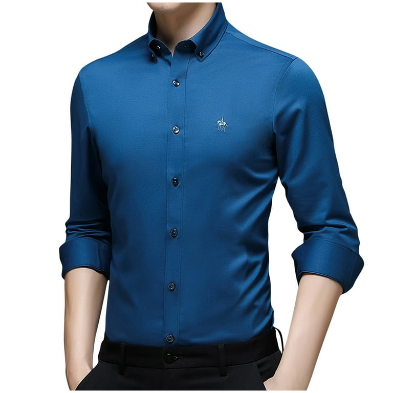 big and tall dress shirts clearance Ddapj pyju 2023 Clearance Men's Big and Tall Dress Shirts,Slim Fit Button Down Shirts Long Sleeve Formal Suit Shirt Solid Lightweight Cooling Wrinkle