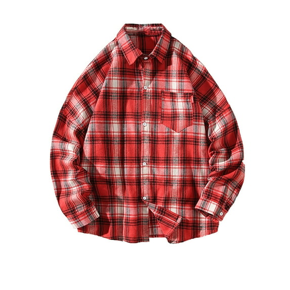 DDAPJ pyju 2023 Clearance Men's Big and Tall Flannel Shirt,Loose Fit Button Down Work Shirts Lightweight Long Sleeve Lapel Plaid Shirt Jackets M - 5XL