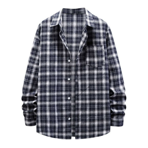 DDAPJ pyju 2023 Clearance Men's Plaid Flannel Shirts,Open Front Long Sleeve Button Down Shirt Jacket Regular Fit Lapel Collar Business Shirts with Chest Pocket