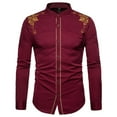 thumbnail image 1 of DDAPJ pyju 2023 Clearance Mens Long Sleeve Dress Shirts,Stand Collar Western Cowboy Shirt Luxury Gold Embroidery Design Slim Fit Casual Button Down Shirts, 1 of 4