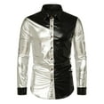 thumbnail image 1 of DDAPJ pyju 2023 Clearance Metallic Shirt for Men,Casual Long Sleeve Button Down Shirts Colorblock Patchwork Disco Party Shiny Dress Shirts, 1 of 9