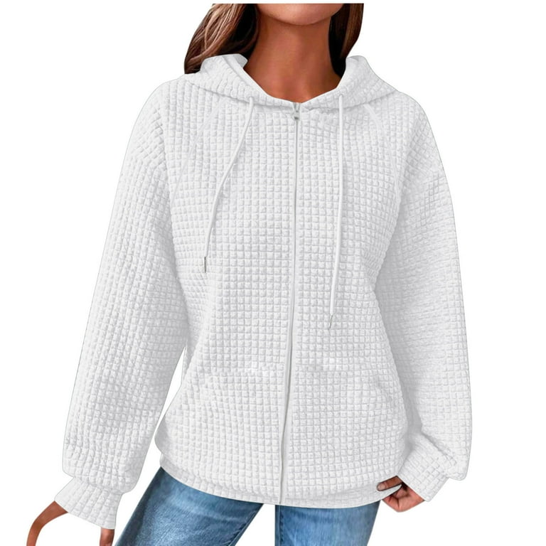 DDAPJ pyju 2023 Clearance Waffle Knit Hoodie for Women Solid Color