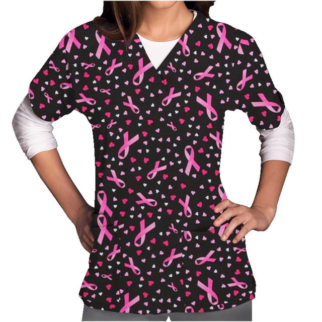 DDAPJ pyju 2023 Clearance Women Scrub Tops,Breast Cancer Awareness