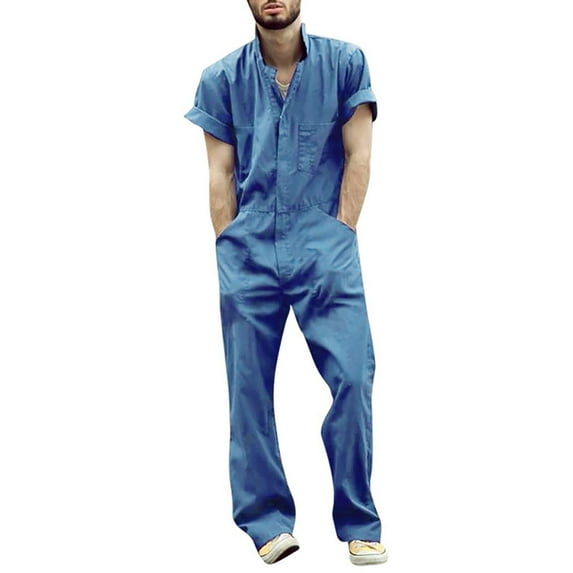 DDAPJ pyju 2023 Mechanic Overall for Men Baggy,Mens Coveralls Lightweight Zipper Buttons-Front Jumpsuit Solid Color Work Long Pants Trousers Rompers