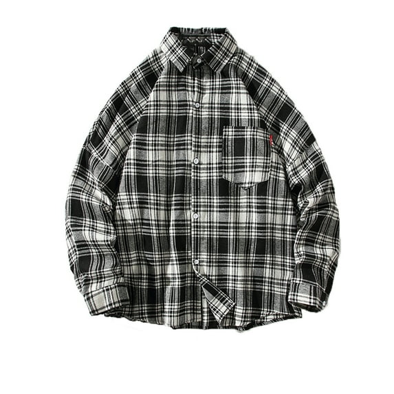 DDAPJ pyju 2024 Clearance Men's Big and Tall Flannel Shirt,Loose Fit Button Down Work Shirts Lightweight Long Sleeve Lapel Plaid Shirt Jackets M - 5XL