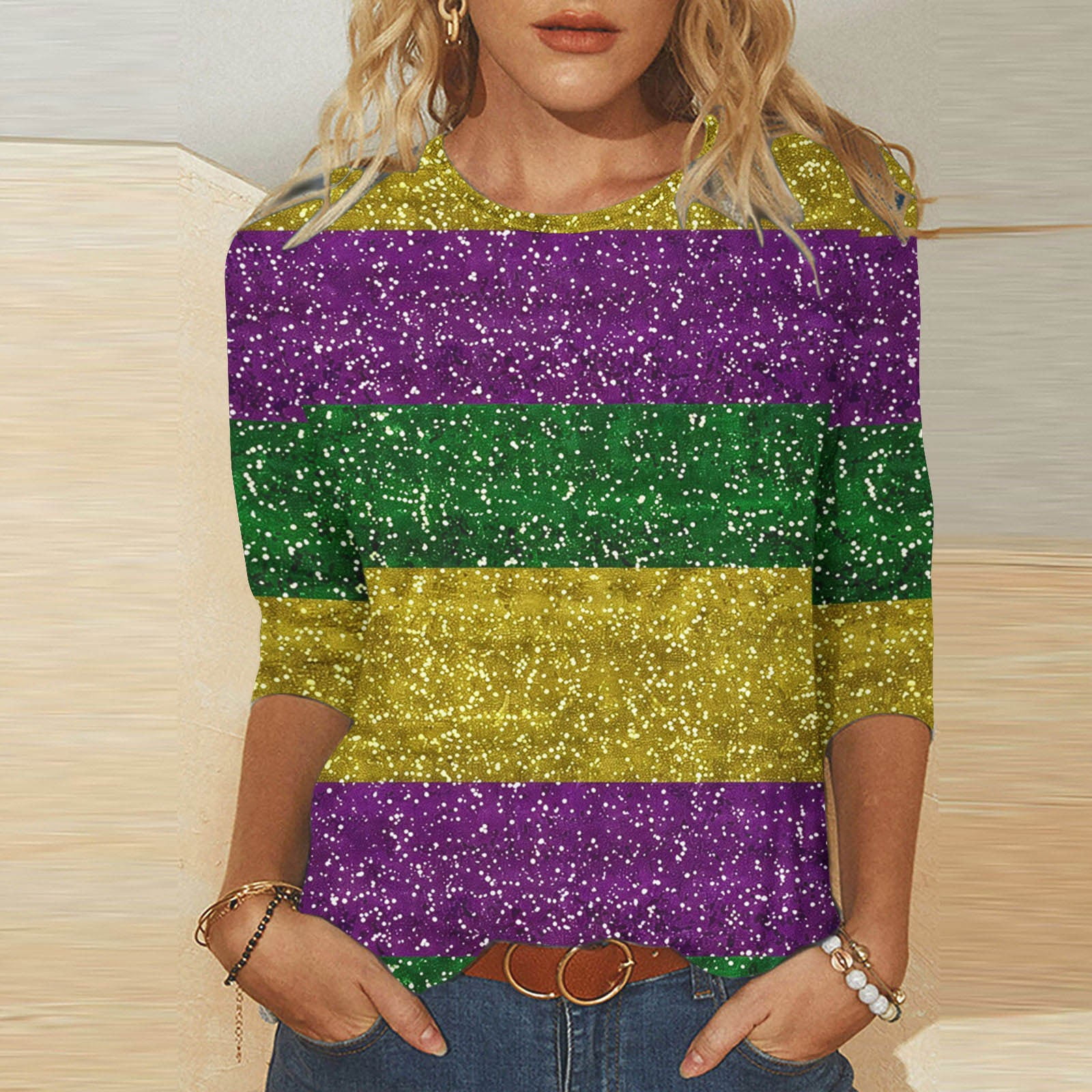 DDAPJ pyju 2025 3/4 Sleeve Mardi Gras Shirts for Women Fancy Blouse ...