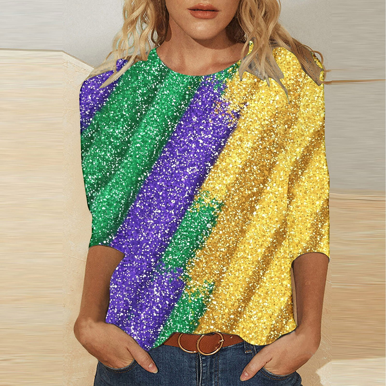 DDAPJ pyju 2025 3/4 Sleeve Mardi Gras Shirts for Women Fancy Blouse ...