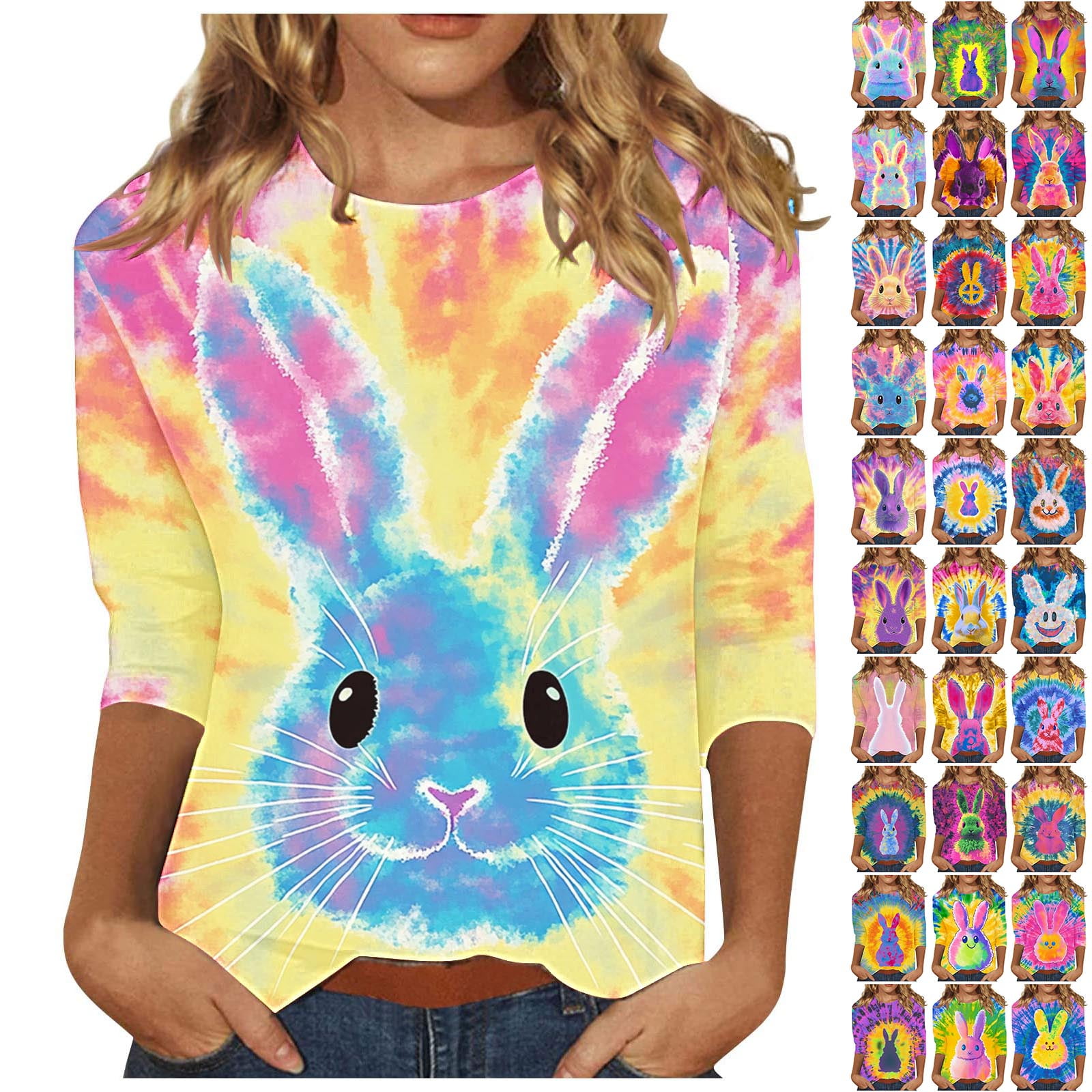 DDAPJ pyju 2025 Easter Shirts for Women Funny Bunny Eggs Graphic Tees ...