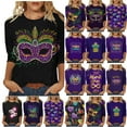 thumbnail image 1 of DDAPJ pyju 2025 Mardi Gras Outfit for Women Plus Size 3/4 Sleeve Tops Novelty Holiday Blouses Carnival Themed Costumes Lightweight Party Shirts Purple XL, 1 of 6
