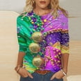 thumbnail image 1 of DDAPJ pyju 2025 Mardi Gras Shirt for Women Carnival Themed Outfit Party Tee Mask Graphic 3/4 Sleeve Tunic Tops Crewneck Parade Blouse Tshirt Multicolor L, 1 of 5
