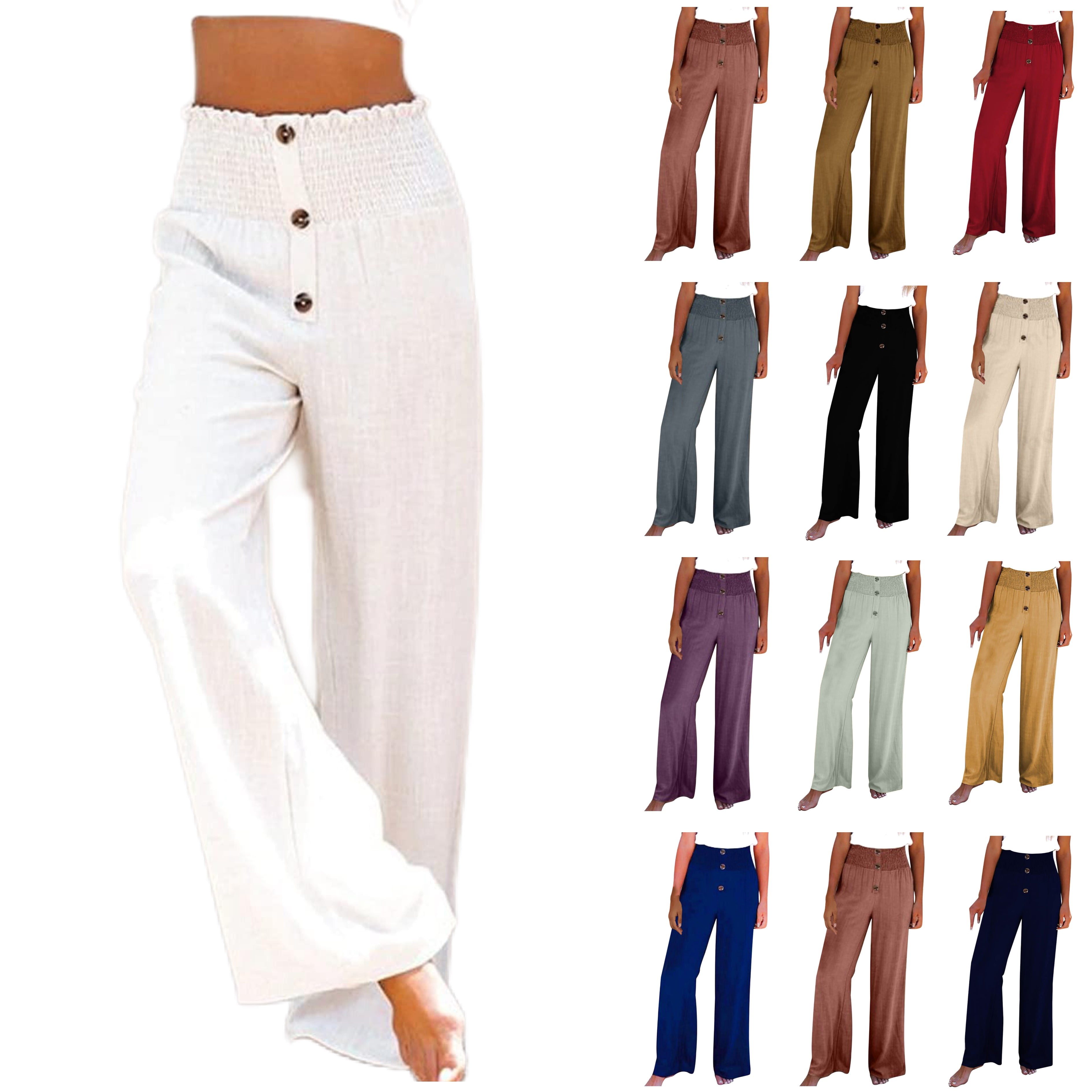 Women Summer Retro Plaid 100 Linen Wide Leg Pants 1 main image 1