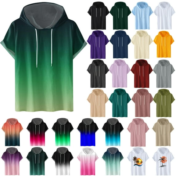 DDAPJ pyju Summer Mens Short Sleeve Hoodies Lightweight Soft Cotton Drawstring Pullover Hooded Sports T-Shirt Tops Army Green XXXL