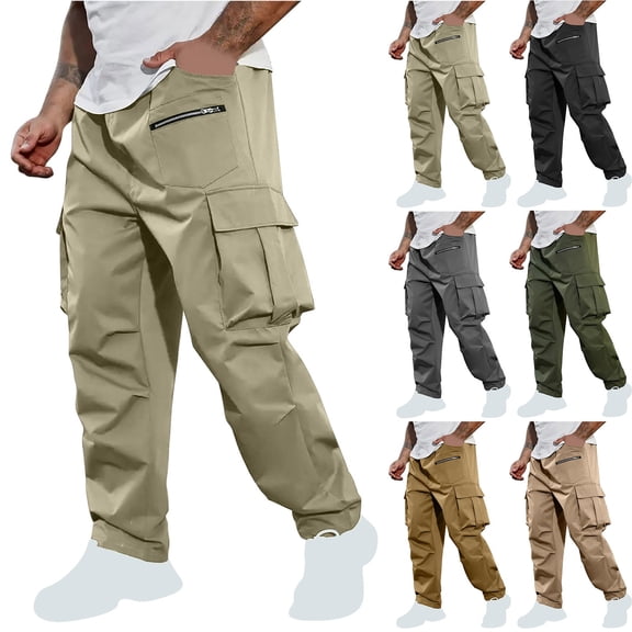DDAPJ pyju 2025 Mens Cargo Hiking Pants Water Resistant Ripstop Work Pants Lightweight Quick Dry Outdoor Camping Fishing Pants with Multi Pockets Khaki XL