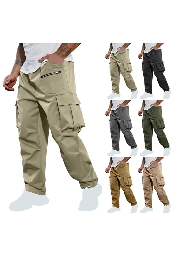 2025 Mens Cargo Hiking Pants Water Resistant Ripstop Work Pants Lightweight Quick Dry Outdoor Camping Fishing Pants with Multi Pockets Khaki XL