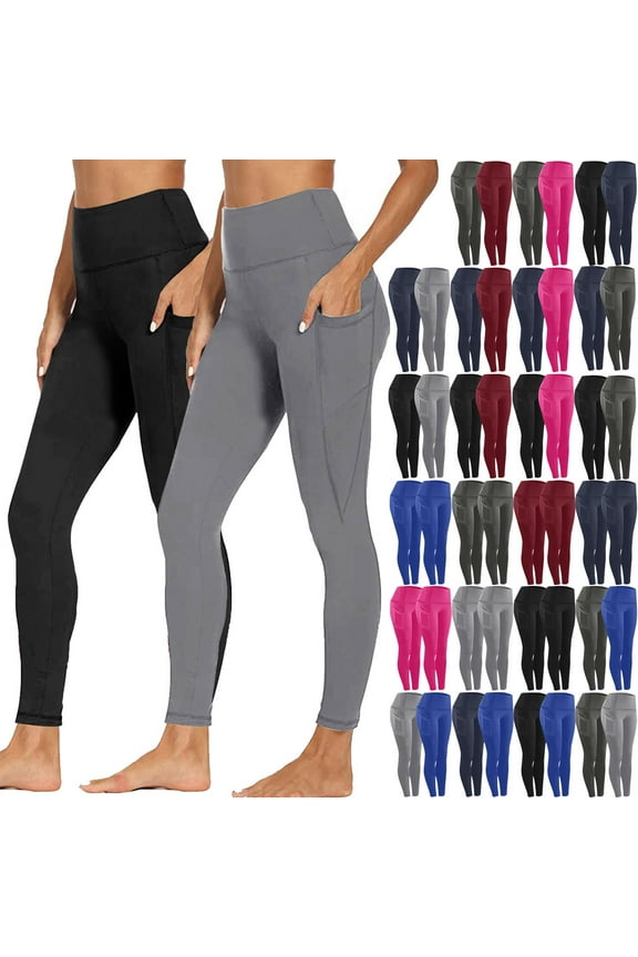 2PC High Waisted Leggings for Women No See Through Yoga Pants Tummy Control Leggings for Workout Running Buttery Soft Ankle Length Legging Blue XXL