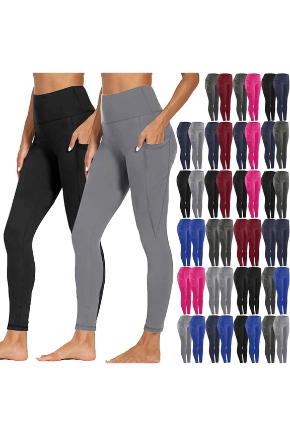 2PC High Waisted Leggings for Women No See Through Yoga Pants Tummy Control Leggings for Workout Running Buttery Soft Ankle Length Legging Wine XXL