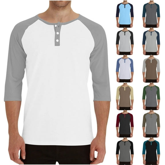 DDAPJ pyju 3/4 Length Sleeve Mens Baseball T-shirts Color Block Henley Shirt Lightweight Raglan Tees Green XXXL