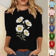 thumbnail image 1 of DDAPJ pyju 3/4 Length Sleeve Womens Tops Cute Floral Print T Shirts Trendy Casual Summer Blouses Sales of the Day Green XL, 1 of 5