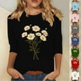 thumbnail image 1 of DDAPJ pyju 3/4 Length Sleeve Womens Tops Floral Graphic T Shirt Dressy Casual Round Neck Blouse Tees on Sale Red M, 1 of 5