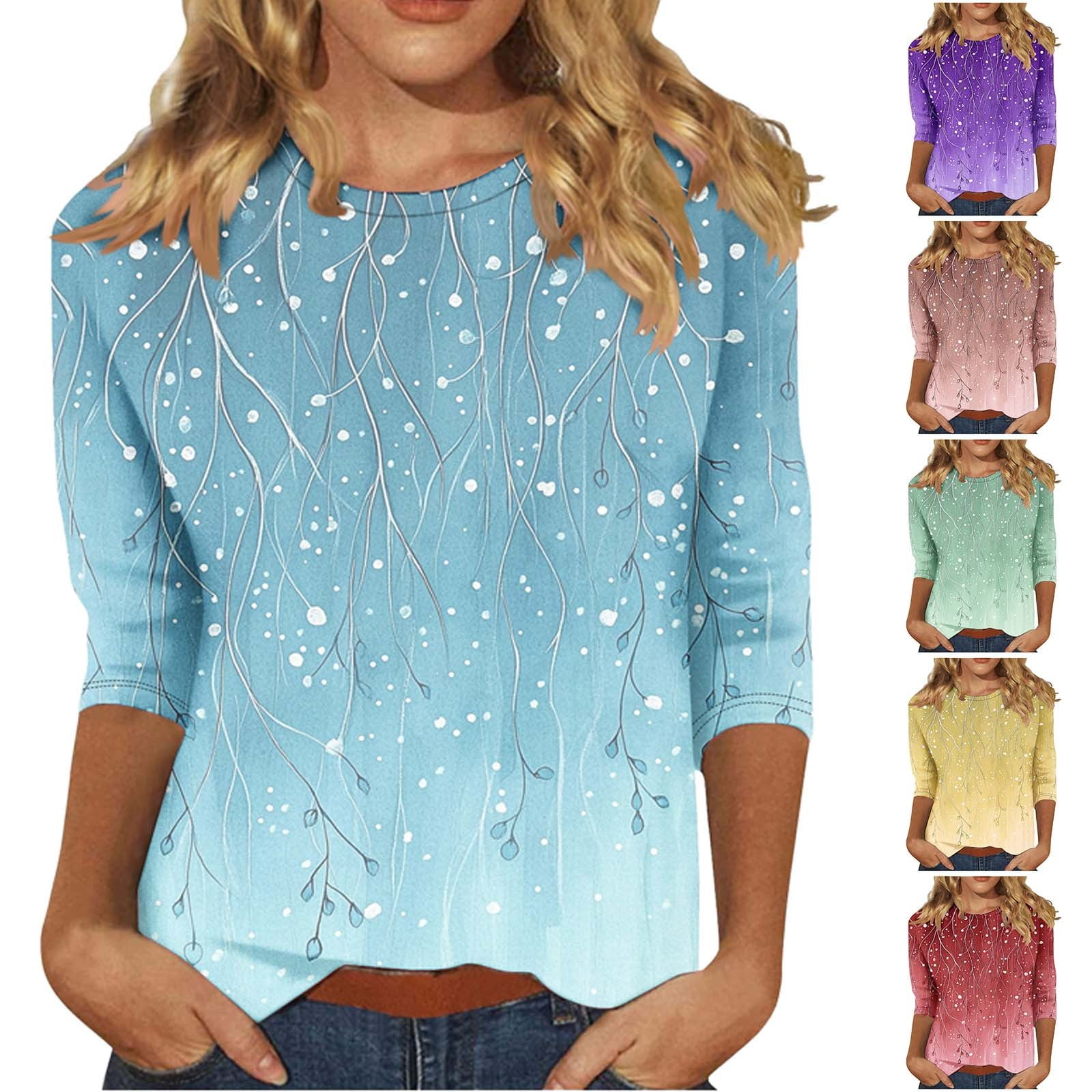 DDAPJ pyju 3/4 Sleeve Shirts for Women 2025 Trendy Casual 3/4 Sleeve ...