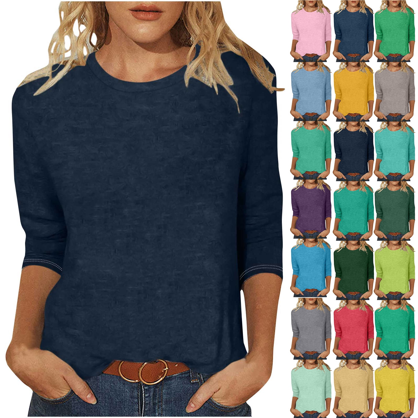 DDAPJ pyju 3/4 Sleeve Shirts for Women 2025 Trendy Casual 3/4 Sleeve T ...