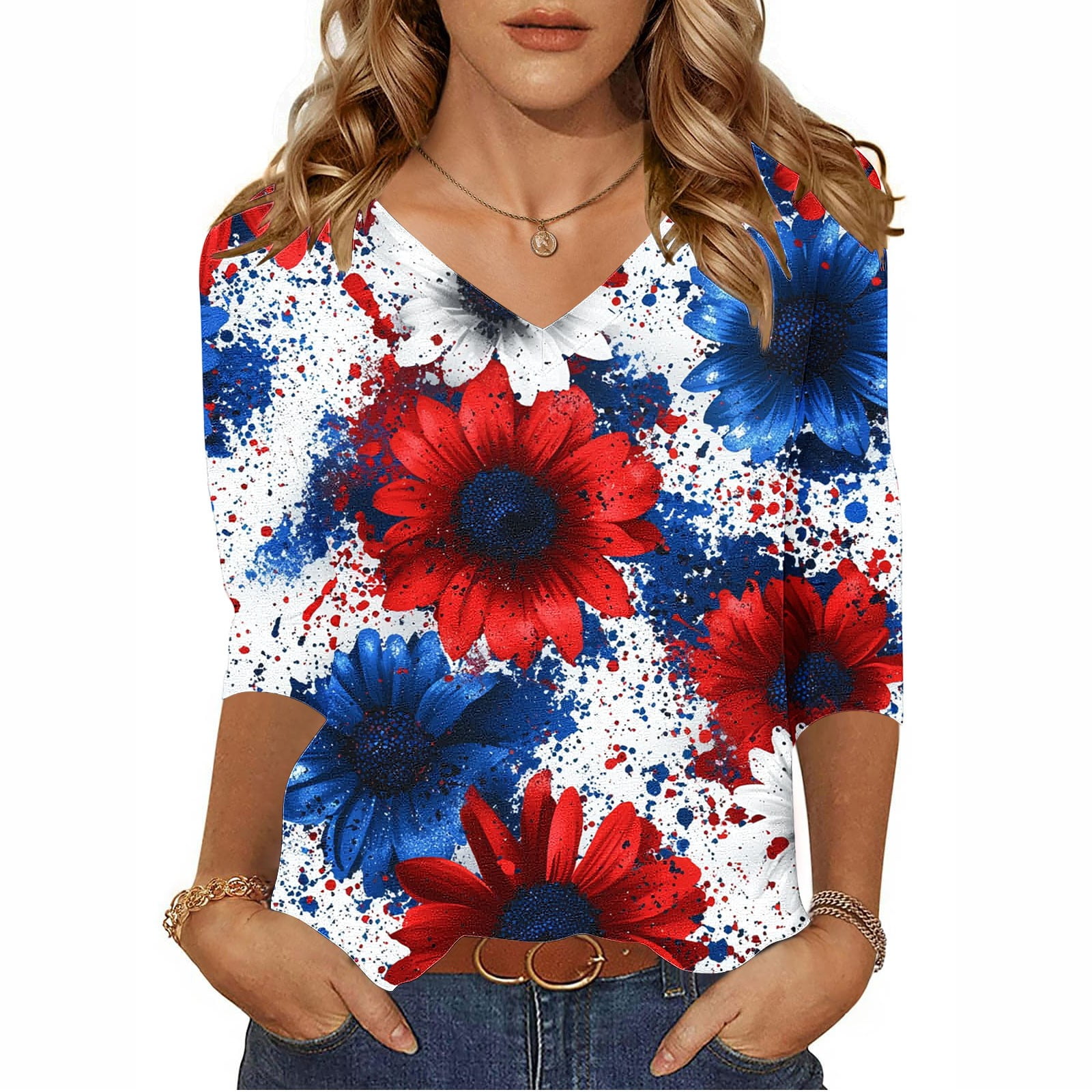 Ehizrvo Women's Patriotic Tank Top - USA Stars & Stripes V-Neck Sleeveless Shirt For 4th Of July