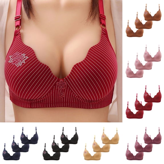DDAPJ pyju 3 Pack Wireless Bras for Women Everyday Comfort Push-up Seamless Bra Breathable Liftup Womens Plus Size Underwear Floral Rhinestones Ruffled T-shirt Bras Blue L