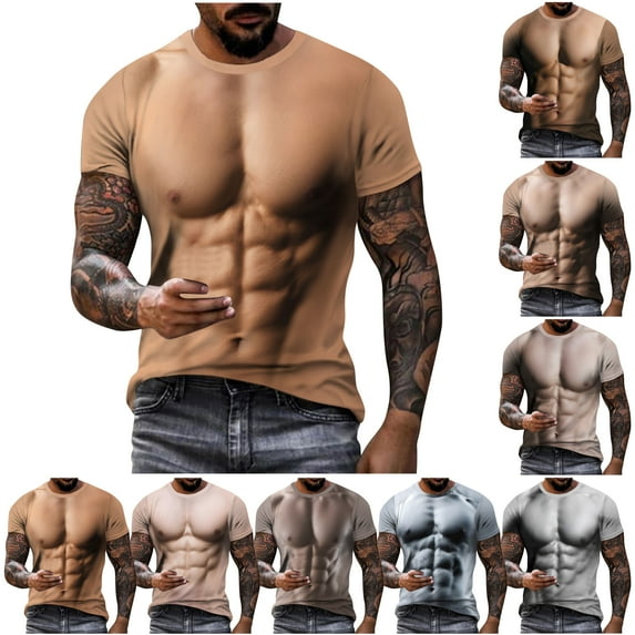 DDAPJ pyju 3D Fake Abs Printed T Shirts for Men Funny Graphic Tees Summer Casual Short Sleeve Crewneck Tops Rebajas Hoy Liquidación Multicolor S