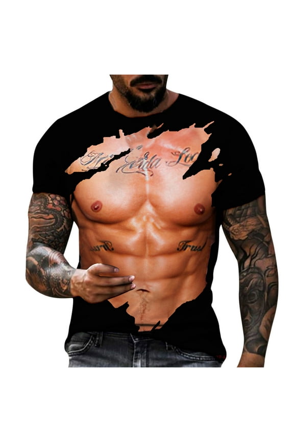 3D Muscle Printed T Shirt for Men ,Funny Exercise Graphics Crewneck Short Sleeve Tees Casual Novelty Mens Tops