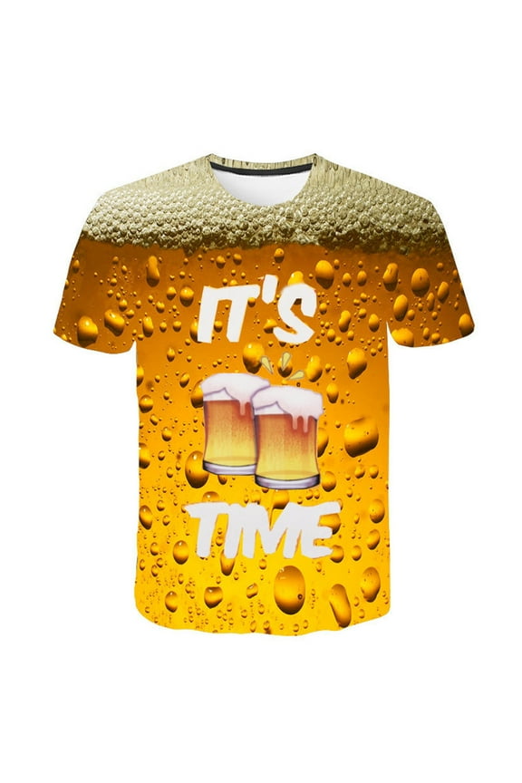 3D Print Shirts for Mens 3D Graphic Funny Beer T Shirt Crew Neck Short Sleeve Novelty T-Shirts Tee Clothing