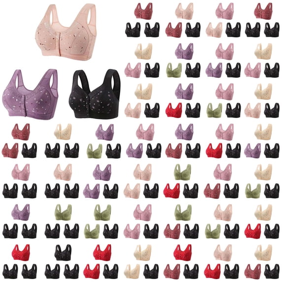 DDAPJ pyju 3PC Daisy Bras for Women Plus Size Bra Front Closure Comfortable Bralettes Button Everyday Bras Wirefree Support Bra Wine XXXL