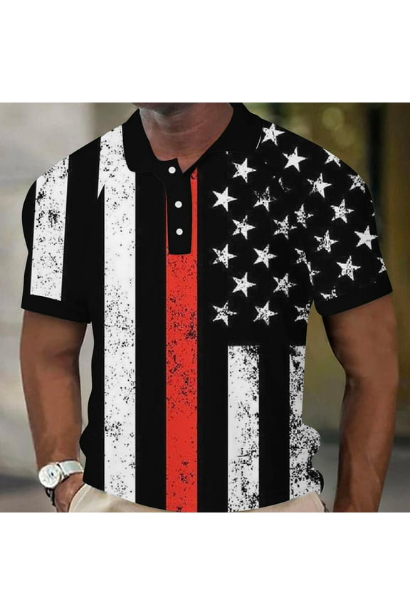 4th of July Polos Shirts for Men USA Flag Print Short Sleeve Collared T-shirt Stripes Stars Patriotic Golf Shirts Lightweight Moisture Wicking Casual Sports Tennis Shirt Black XXL