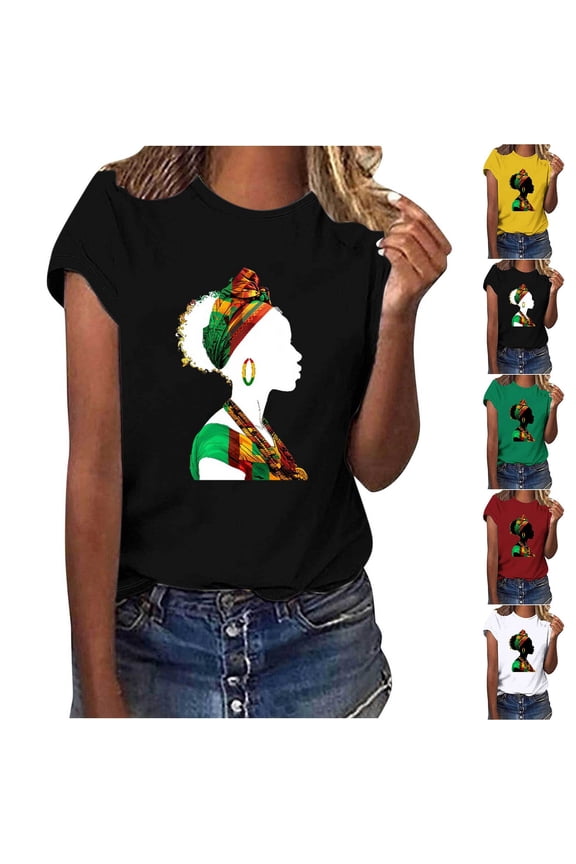 African American Women Black Month History T-shirts Cool Black Ladies Short Sleeve Crewneck Tee Tops Inspiring Future Shirt Black M