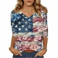 thumbnail image 1 of DDAPJ pyju American Flag T Shirt Women USA Star Stripes Fourth of July Patriotic Shirts Loose Casual 3/4 Sleeve V Neck Tee Tops Gray XXL, 1 of 4