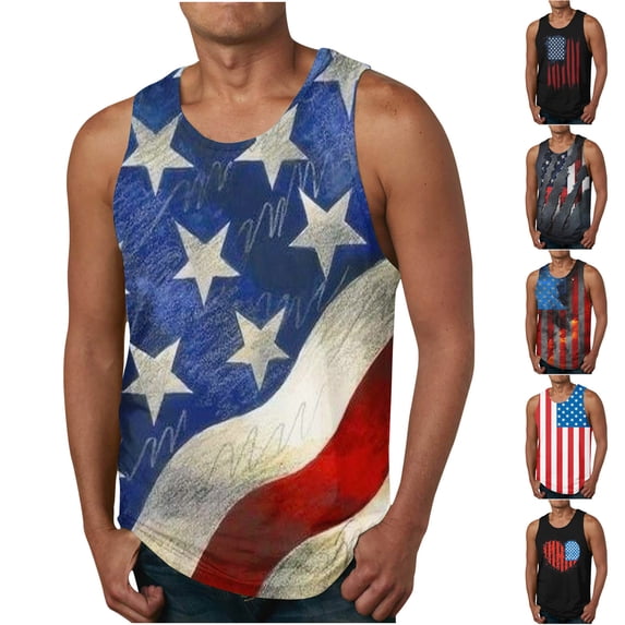 DDAPJ pyju American Flag Tank Top for Men 4th of July Patriotic Shirts Independence Day Sleeveless Graphic Tees Lightweight Gym Workout Muscle Shirt Blue XXL