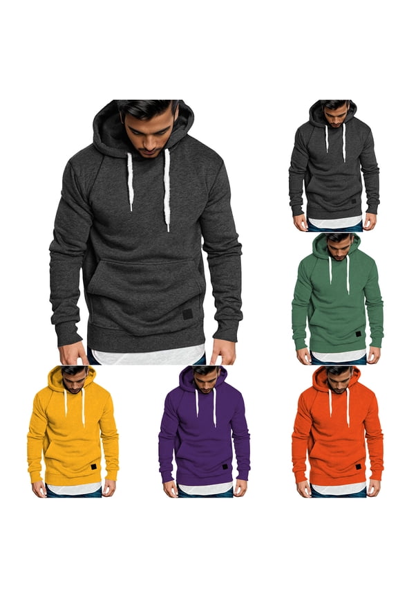 Athletic Hoodies for Men Kangaroo Pocket Hooded Sweatshirt Solid Color Drawstring Pullover Hoodie Green XXXL