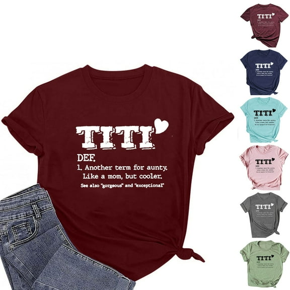 DDAPJ pyju Aunt T-Shirts for Women Funny Letter Graphic Tees Bless Aunt Tee Tops Summer Casual Short Sleeve Crewneck Tee Tops Mother's Day Gifts T-Shirt Prime Sale Sky Blue XXXL