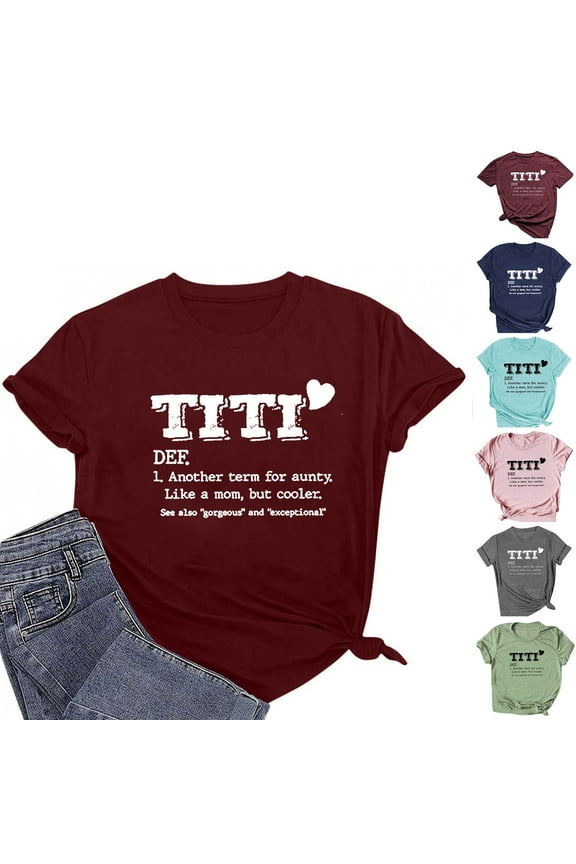 Aunt T-Shirts for Women Funny Letter Graphic Tees Bless Aunt Tee Tops Summer Casual Short Sleeve Crewneck Tee Tops Mother's Day Gifts T-Shirt Prime Sale Wine L