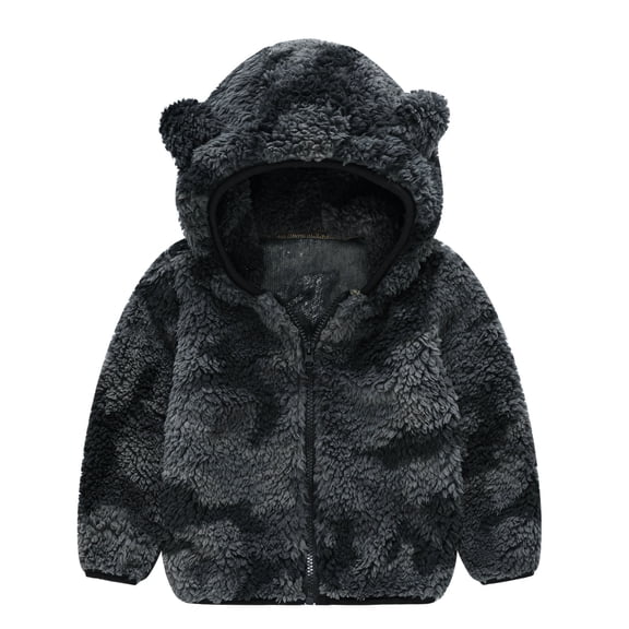 DDAPJ pyju Baby Boys Girls Toddler Hooded Jacket Fleece Hoodie Fuzzy Zip Up Plush Thick Winter Warm Coat Cute Bear Ear Sweater Thick Clothes