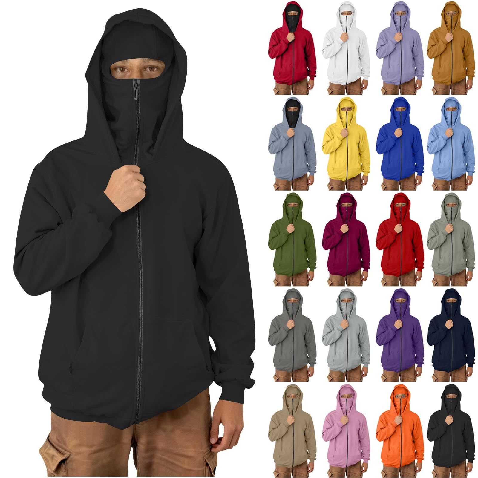 Grey Balaclava Ninja Zipper Hoodie Jacket For Women