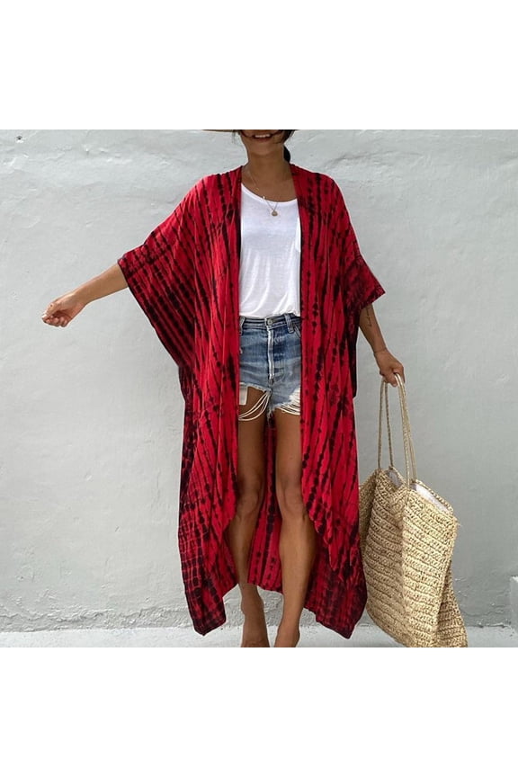 Bathing Suit Cover Up Skirt Women's Bathing Suit Cover Ups Half Sleeve Cardigan Jacket Beachwear Summer Swimsuit Coverup for Vacation Red One Size