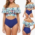 thumbnail image 1 of DDAPJ pyju Bathing Suit Men Womens Off Shoulder Swimsuits High Waisted Bikini Sets Two Piece Sets Tropical Print Tummy Control Bathing Suit Bikini Swimsuits for Women Two Piece Dark Blue L, 1 of 8