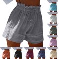 thumbnail image 1 of DDAPJ pyju Beach Shorts for Women Drawstring Elastic Waist Comfy Lounge Short Breathable Linen Summer Shorts with Pockets Gray L, 1 of 7
