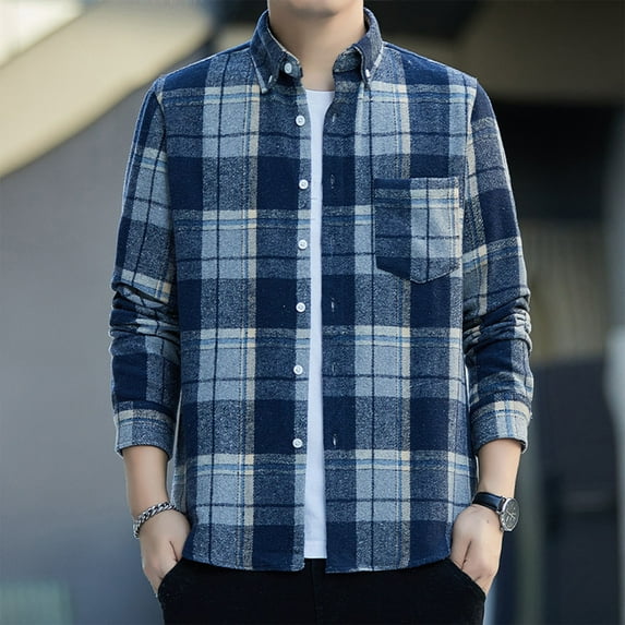 DDAPJ pyju Big and Tall Button Down Shirts for Men Flannel Plaid Shirt Lightweight Shacket Casual Stylish Tops with Chest Pocket Clearance Sales Today Navy XXXL