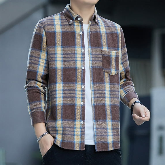 DDAPJ pyju Big and Tall Button Down Shirts for Men Flannel Plaid Shirt Lightweight Shacket Casual Stylish Tops with Chest Pocket Coffee XXXXXL