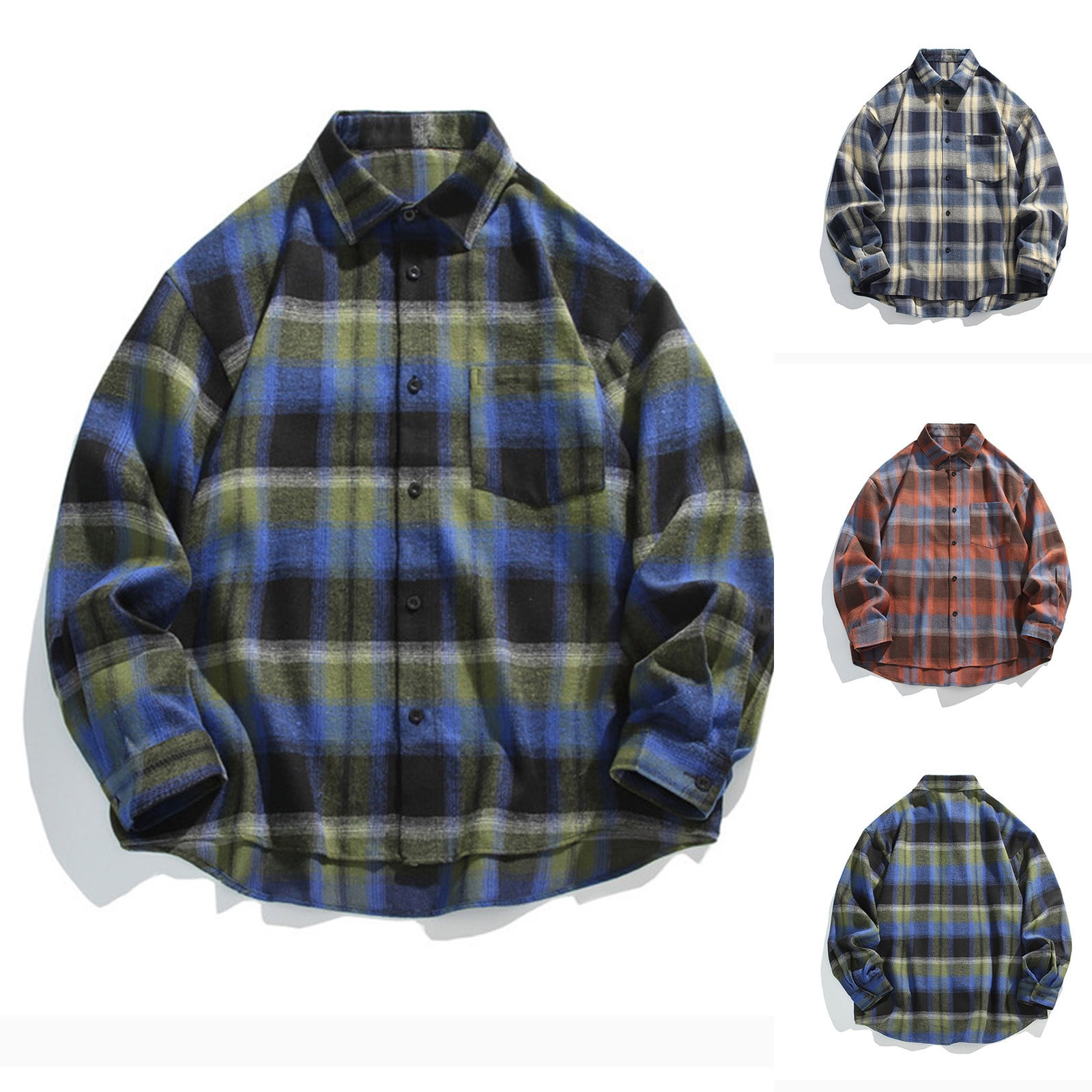 DDAPJ pyju Big and Tall Button Down Shirts for Men Vintage Casual Plaid ...