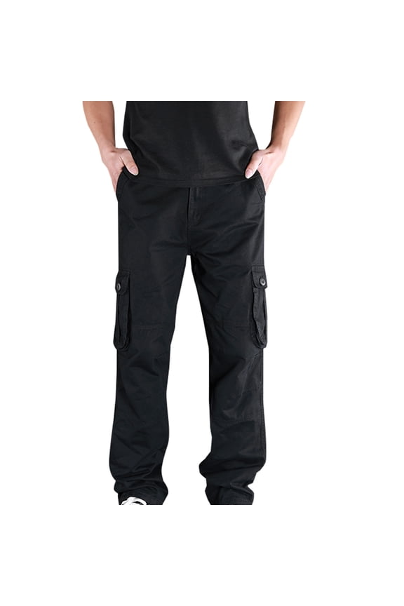 Big and Tall Cargo Pants for Men Cotton Straight Leg Work Trousers Ripstop Pants Outdoor Hiking Pants Casual Loose Athletic Pants with Multi Pockets Black 4XL